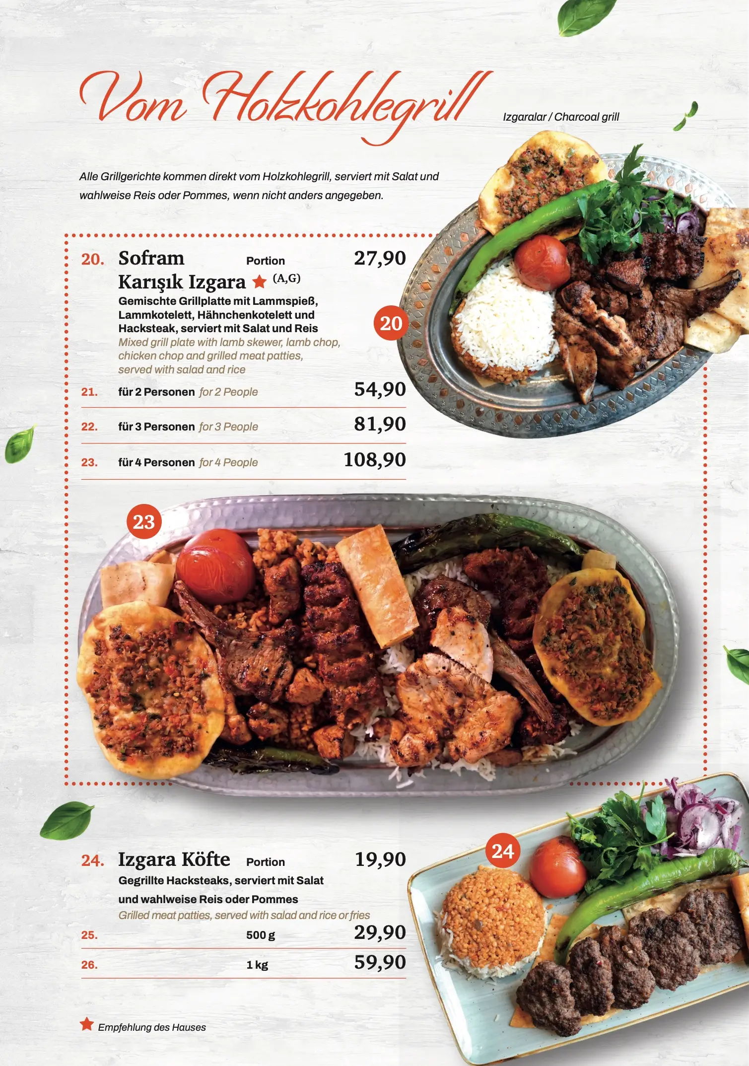 Speisekarte Seite 4: Vom Holzkohlegrill