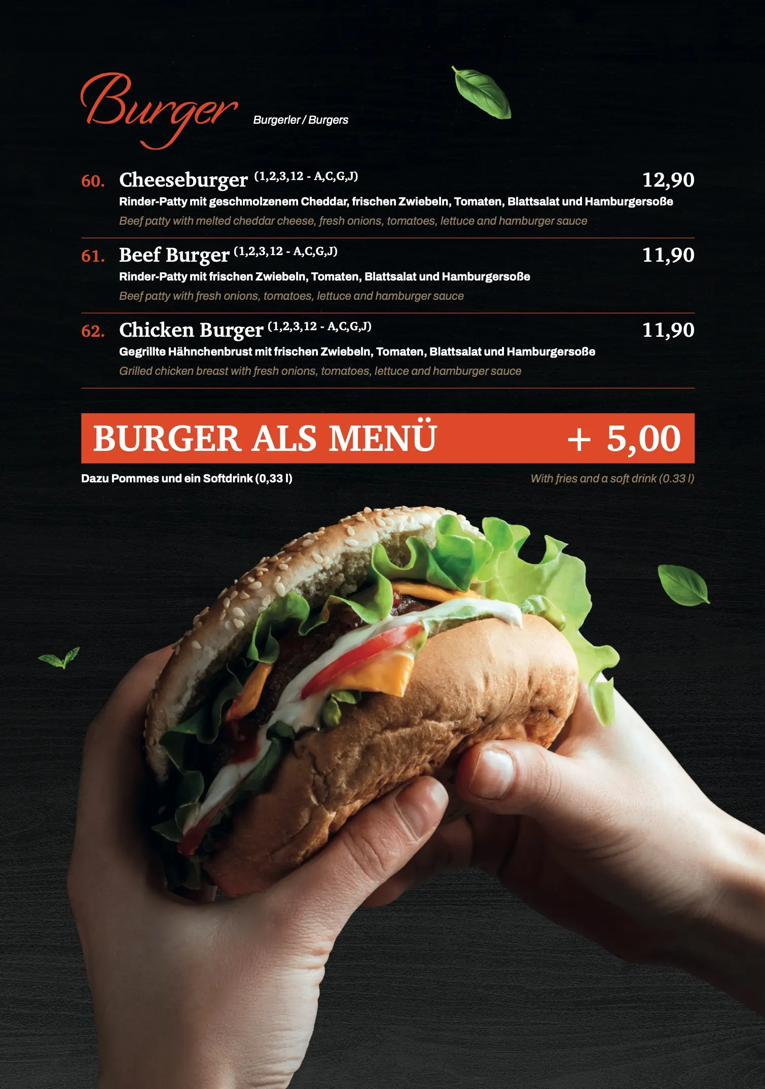 Speisekarte Seite 8: Burger